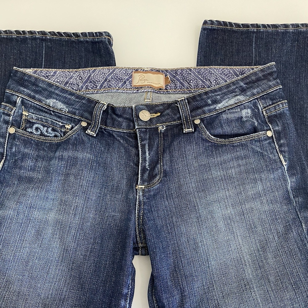 Paige Denim Lauren Canyon Crop Capri Jeans 29 Med Wash Low Rise Embroidered FLAW